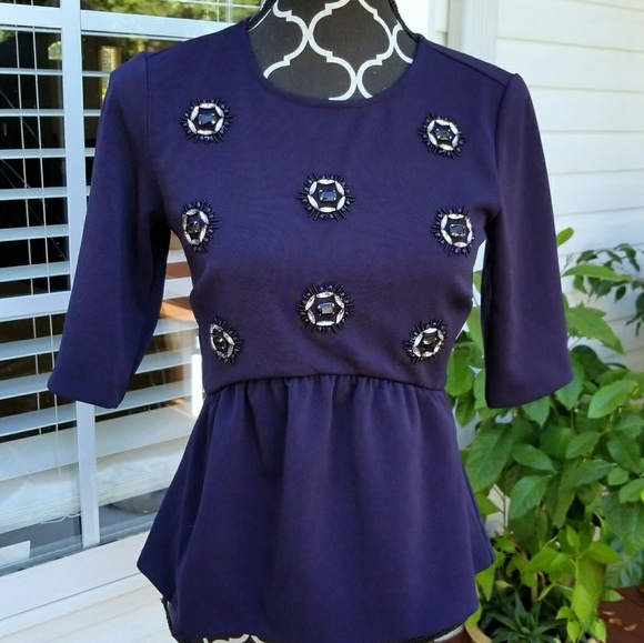 ANN TAYLOR BLUE PEPLUM Top Sz Xs - Picture 7 of 7